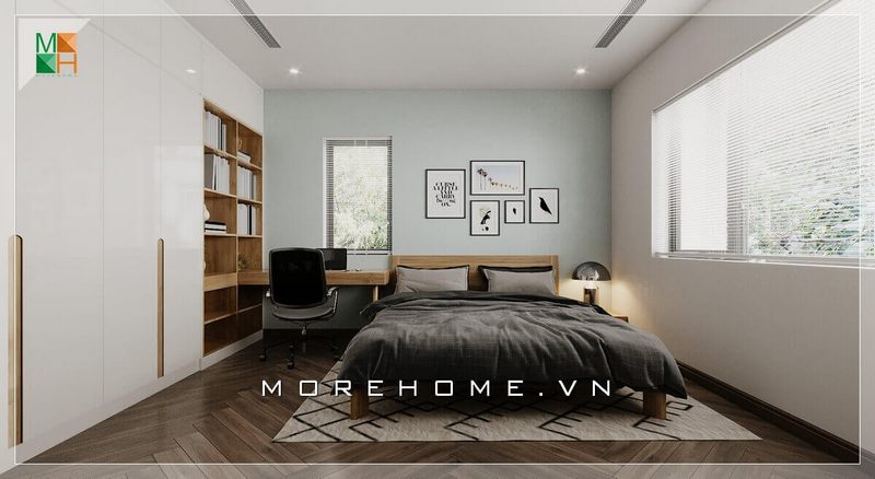 Mẫu giường ngủ có chân bằng gỗ công nghiệp kiểu dáng đơn giản cho phòng ngủ chung cư, nhà phố, biệt thự hiện đại